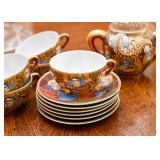 Vintage Japanese Satsuma Moriage Shimazu Crest, Dragon Ware, Immortals Tea Set