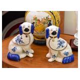 Blue & White Staffordshire Style Dogs Figures