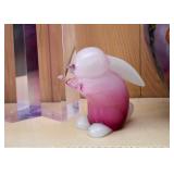 Pink Art Glass Rabbit Figurine / Paperweight
