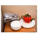 Corelle Dinnerware, Stainless Flatware, Collectible Strawberry Teapot