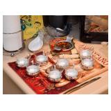 Vintage Glass Teacups / Coffee Cups with  Metal Base