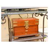 Wooden Chinese Jewelry Box with Brass Accents / Hardware