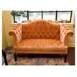 Vintage Velveteen Tufted Loveseat / Sofa