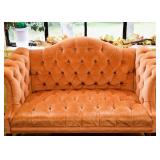 Vintage Velveteen Tufted Loveseat / Sofa