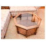 Vintage Wood & Glass Octagonal Coffee / Cocktail Table