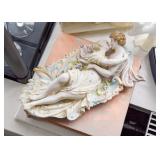 Antique Porcelain Relief Wall Plaque with Lovers