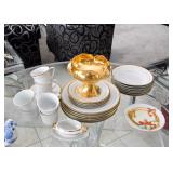 White & Gold Dinnerware, Vintage Gold Candy Dish