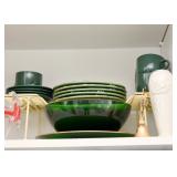 Green Glass Serving Bowl & Plate, Green Dinnerware, Lenox Vase