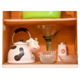 Cow Tea Kettle, Glass Bowls, Large Martini Glass, Condiment Shaker