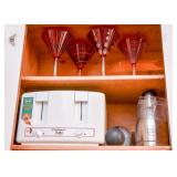 Red Glass Martini Glasses, Toaster, Food Chopper