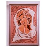 Framed Needlepoint - Pink Flower Girl Portrait