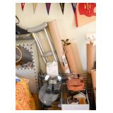 Crutches, Iron Shelving Unit, Home Decor, Etc.