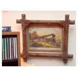 Black Forest Wood Carved Frame with Train Print