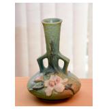 Roseville Blue Green Magnolia Double Handled Vase