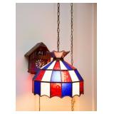 Vintage Red, White & Blue Stained Glass Swag Lamp