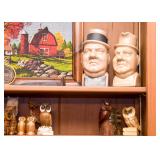 Vintage WC Fields Liquor Bottles, Owl Figurines