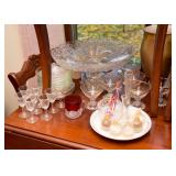 Stemware, Glass Pedestal Dish, Glassware, Etc.