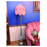 BUY IT NOW! Lot #107, Vintage Floor Lamp with Pink Fringed Lamp Shade & Marble Base, $175