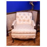 BUY IT NOW! Lot #110, Antique Carved Chair with Tufted Ivory Upholstery, $200