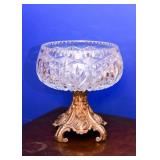 BUY IT NOW! Lot #111, Cut Crystal / Brass Pedestal Bowl, $50