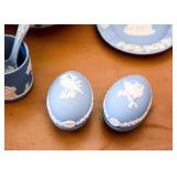 BUY IT NOW! Lot #119, Set of 2 Blue Wedgwood Bisque Jasperware Egg-Shaped Trinket Boxes, $15