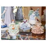 Vintage Porcelain Victorian Lady Figurines with Flouncy Dresses