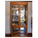 Tall Oak Display Cabinet (glass on 3 sides & mirrored backing)