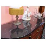 BUY IT NOW! Lot #137, Marble-Topped Sideboard / Buffet with Curved Glass Display Side Shelves, $300