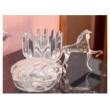 Glass Bowl, Trinket Box, & Hand Blown Glass Horse Figurine