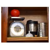 Kitchen Scale, Flour Sifter, Enamelware Funnel, Etc.