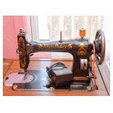 White Rotary Sewing Machine with Cabinet (Iron Base)