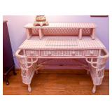 Pink Wicker Desk with Small Hutch & Chair