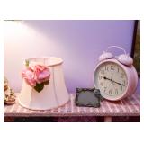 Home Decor -- Lamp Shade, Picture Frames, Large Pink Alarm Clock