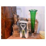 Statue of Liberty Souvenir, Wall Sconces, Green Glass Vase, Wine Bottle Stopper