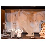 Acrylic Art Deco Statue, Glass Candlesticks
