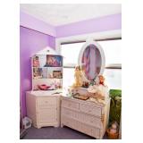 White Corner Cabinet, Dollhouse, Wicker Chest of Drawers with Mirror