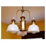 3-Arm Chandelier (Wood, Brass, & Milk Glass Shades)