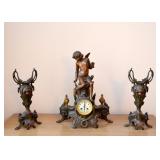 Art Nouveau Mantle Clock & Urns