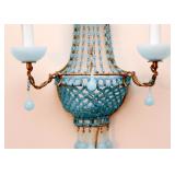 Pair of Vintage Blue Opaline Beaded Wall Sconces