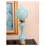 Vintage Blue Opaline Hurricane / Oil Lamp