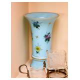 Hand Painted Light Blue Opaline Vase (Hole in Bottom)