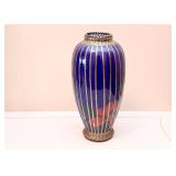Japanese Meiji  Vase with Silver Basket Weave Overlay 