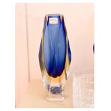 Vintage Blue Mandruzzato Murano Glass Vase