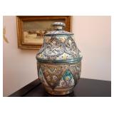 Antique Persian Ceramic Pottery with Silver Metal Overlay