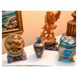 Chinese Soapstone Carving, Cloisonne Vase, Antique Hand Painted Blue Glass Jar