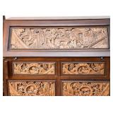 Vintage Chinese Hand Carved Teak Secretary Desk