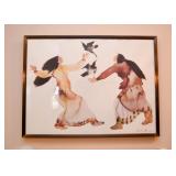 Native American Watercolor Painting, Framed Artwork,  Signed Carol Grigg