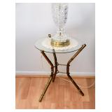 Bamboo Motif Brass & Glass Side Tables (Pair), Crystal Table Lamps (Pair)