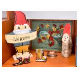 Gnome Welcome Sign, Hand Painted Tray, Painted Gnome Wood Statue