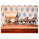 Western Covered Wagon & Horses Statue with Clock